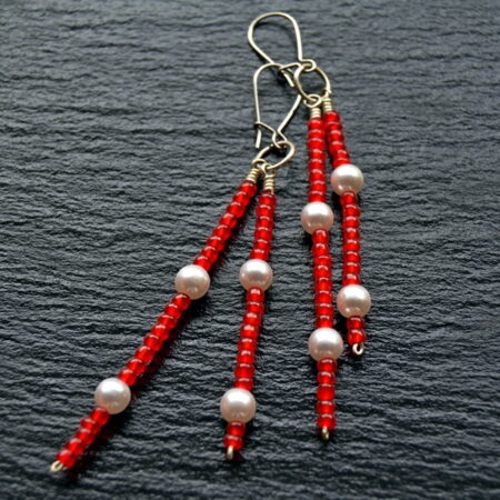 Ørering med to rækker røde perler